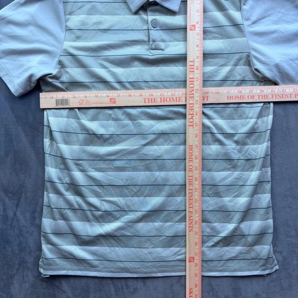Adidas Mens Golf Polo Shirt Grey White Striped Short Sleeve Performance Large